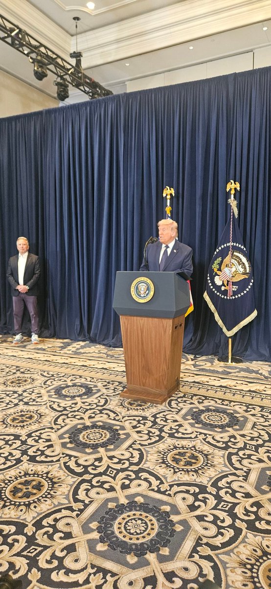 President Trump tells reporters during a news conference that the U.S. is ahead of its initial timeline "by a lot" in Iran as he holds a news conference at his Doral golf club after remarks to the House GOP policy retreat.