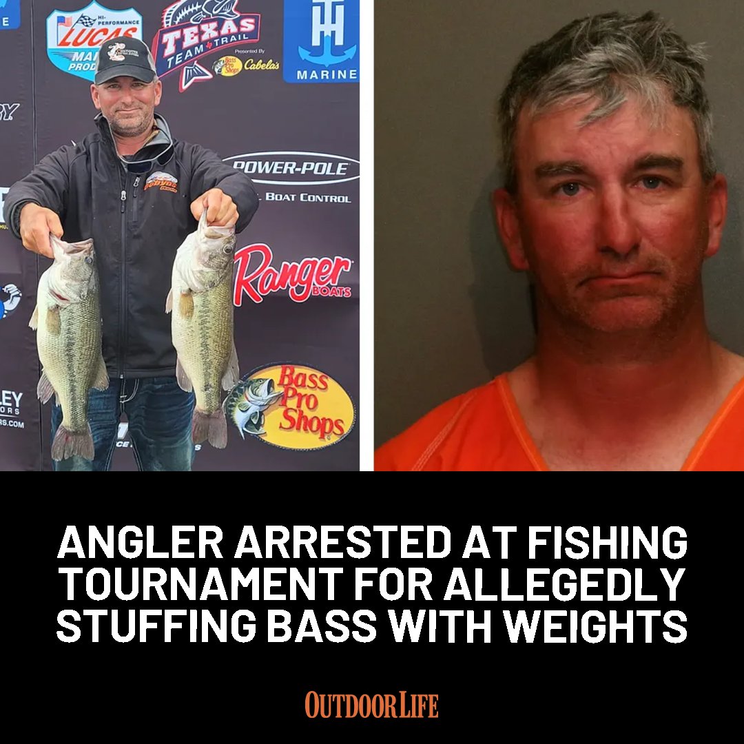 outdoorlife's tweet photo. An angler was arrested at a bass tournament in Texas after game wardens found three weights inside a fish he brought to the weigh in: https://t.co/UwRQnxI0TE https://t.co/umUM0rZI2A