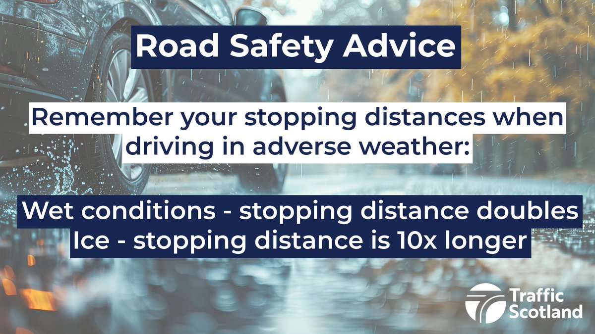trafficscotland's tweet image. Winter advice❄️

In wet conditions stopping distance is doubled.

In icy conditions it is 10x longer!

Don't risk it - #DriveToRoadConditions

#BeAware #winterinfo