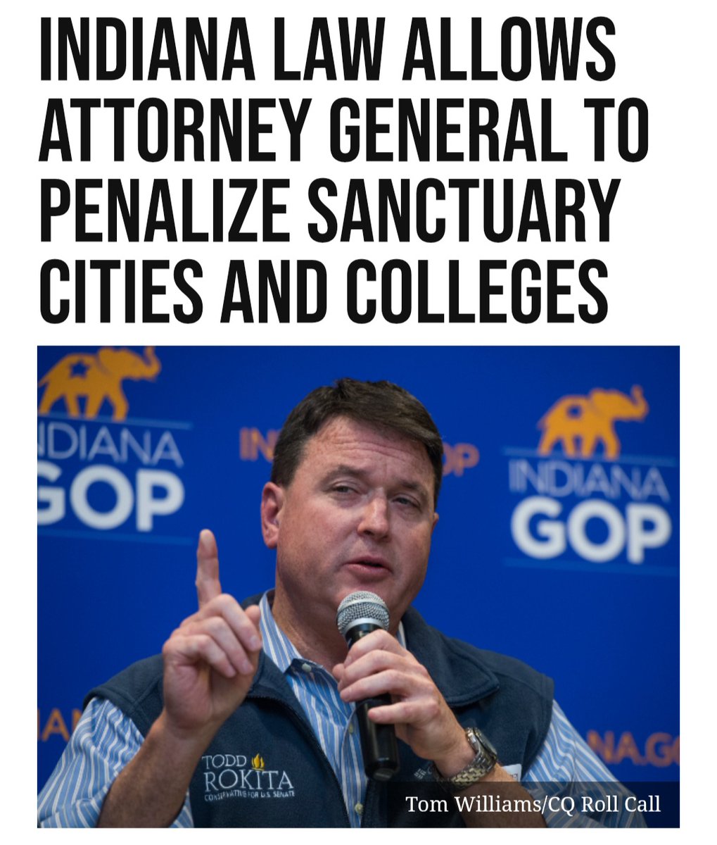 Indiana’s <a href="/GovBraun/">Governor Mike Braun</a> has signed a bill into law giving <a href="/AGToddRokita/">AG Todd Rokita</a> the power to put penalties on so-called “sanctuary” county and city governments, hospitals, and state-funded colleges/universities.