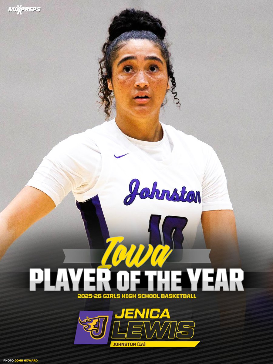 MaxPreps's tweet photo. Congratulations to Notre Dame signee Jenica Lewis (@JenicaRaine10) of Johnston (IA) on being named the 2025-26 MaxPreps Iowa Girls Basketball Player of the Year 🔥🏆

Full story ⬇️
https://t.co/Z7RbeD4WeK 

@JCSD_Girlsbball https://t.co/EOj3x1nUra