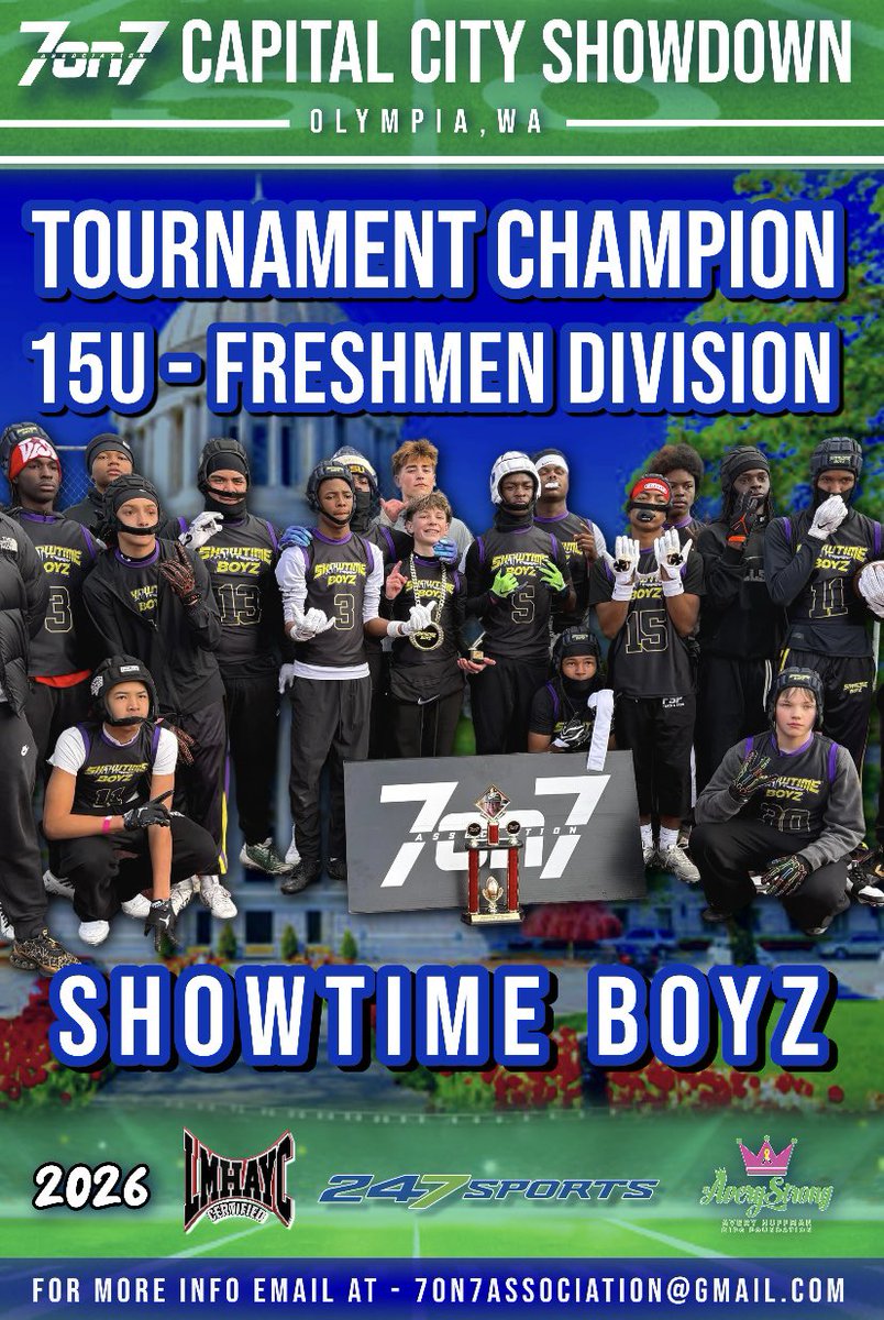 The7on7NW's tweet photo. Congrats To @The7on7NW 2026 Capital City Showdown (15U) Tournament Champions Showtime Boyz 🏈‼️

Way To Compete &amp; Get Better This Weekend #Bravery #AveryStrong 🏆 

https://t.co/r97IHnGTsS https://t.co/xjFKQGtQ5Z