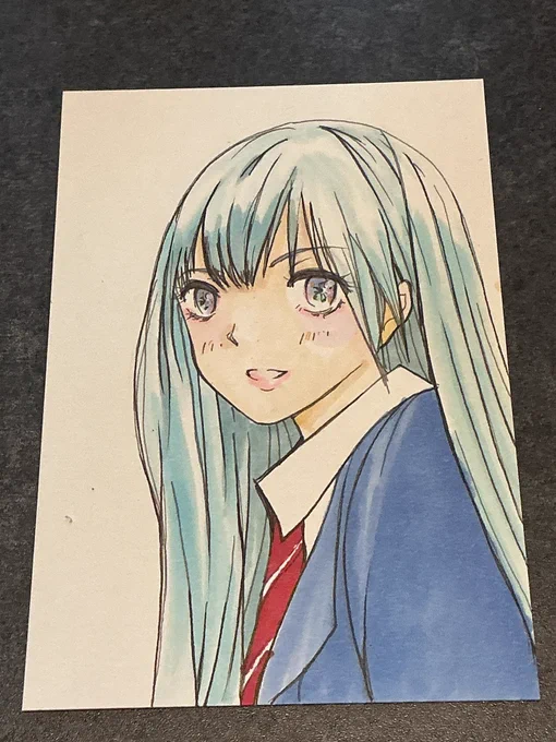 アナログ奮闘中『ハガキ大』 早速朝から1枚塗ってみた。 やべー!ハガキサイズなので塗るの楽ちんだわ #遅咲き絵師の輪 #絵描きさんフォロバ100