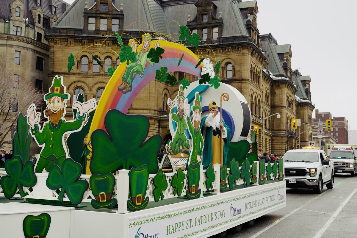 IrlEmbCanada's tweet photo. The Ambassador + Embassy team were delighted to take part in Ottawa’s St. Patrick’s Day parade along with Mayor @_MarkSutcliffe, Grand Marshall @TimTierney 
 and President of the Irish Society of the National Capital Region, Tom O’Neill. Big thank you to Ottawa’s Irish community! https://t.co/uVstiNeEX7