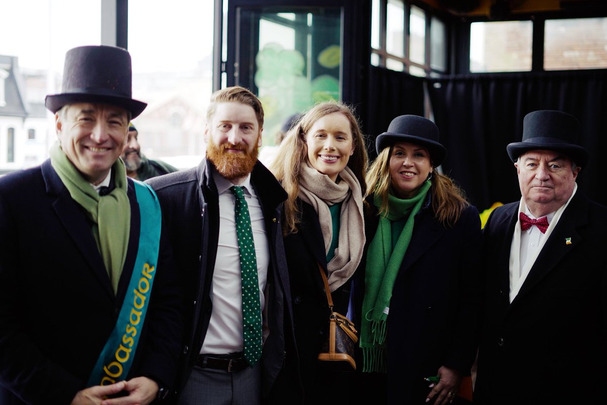 IrlEmbCanada's tweet photo. The Ambassador + Embassy team were delighted to take part in Ottawa’s St. Patrick’s Day parade along with Mayor @_MarkSutcliffe, Grand Marshall @TimTierney 
 and President of the Irish Society of the National Capital Region, Tom O’Neill. Big thank you to Ottawa’s Irish community! https://t.co/uVstiNeEX7