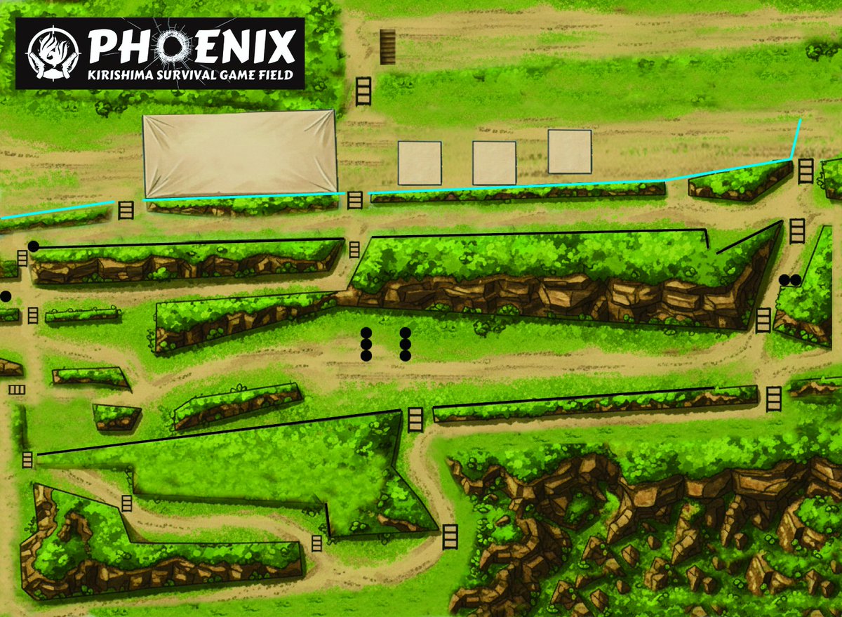 phoenix210806's tweet photo. 【4月予約開始】PHOENIX新章、始動。
​霧島のサバゲーフィールド「PHOENIX」4月のエントリー受付を開始しました！
​最新攻略図をチェック。黒丸はドラム缶とタイヤの配置。バリケの密度が増した新エリアを攻略せよ！
​🔻予約・詳細はこちら
[https://t.co/Zfq6SHFxRJ]
#サバゲー #PHOENIX https://t.co/mhPdDIXyJw