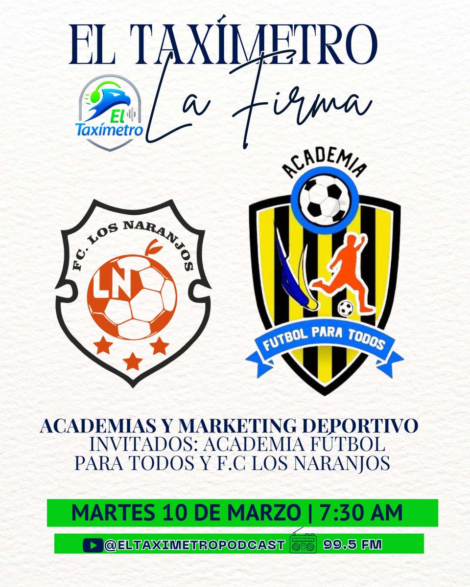 Haciendo más ejercicios que un Community Manager tratando de que un post se haga viral, llega LA FIRMA y si quieres saber como puedes conformar una ACADEMIA DE FÚTBOL... CONECTATE desde las 7am con el live streaming Podcast de El Taximetro y sintonizalo por La FM Network 99.5