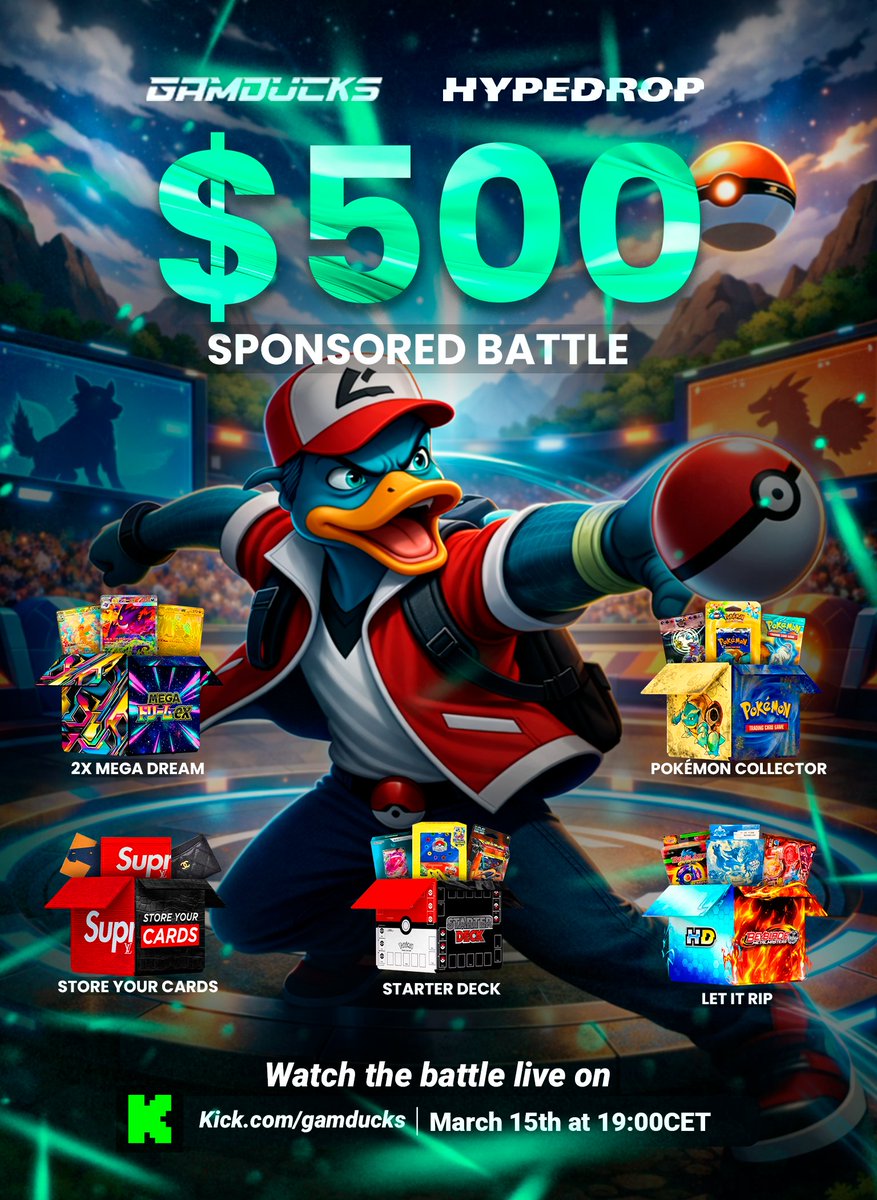 🎟️ $500 <a href="/HypeDrop/">HypeDrop</a> Sponsored Battle + $25 X GIVEAWAY

This battle is RAFFLE BASED 🎟️

📅 Battle Date: March 15th at 19:00 CET
💰 Battle Amount: $500
🏆 3 WINNABLE SPOTS

For every $25 you deposit between March 11th–14th under code GamDucks, you earn 1 raffle ticket.
The more you