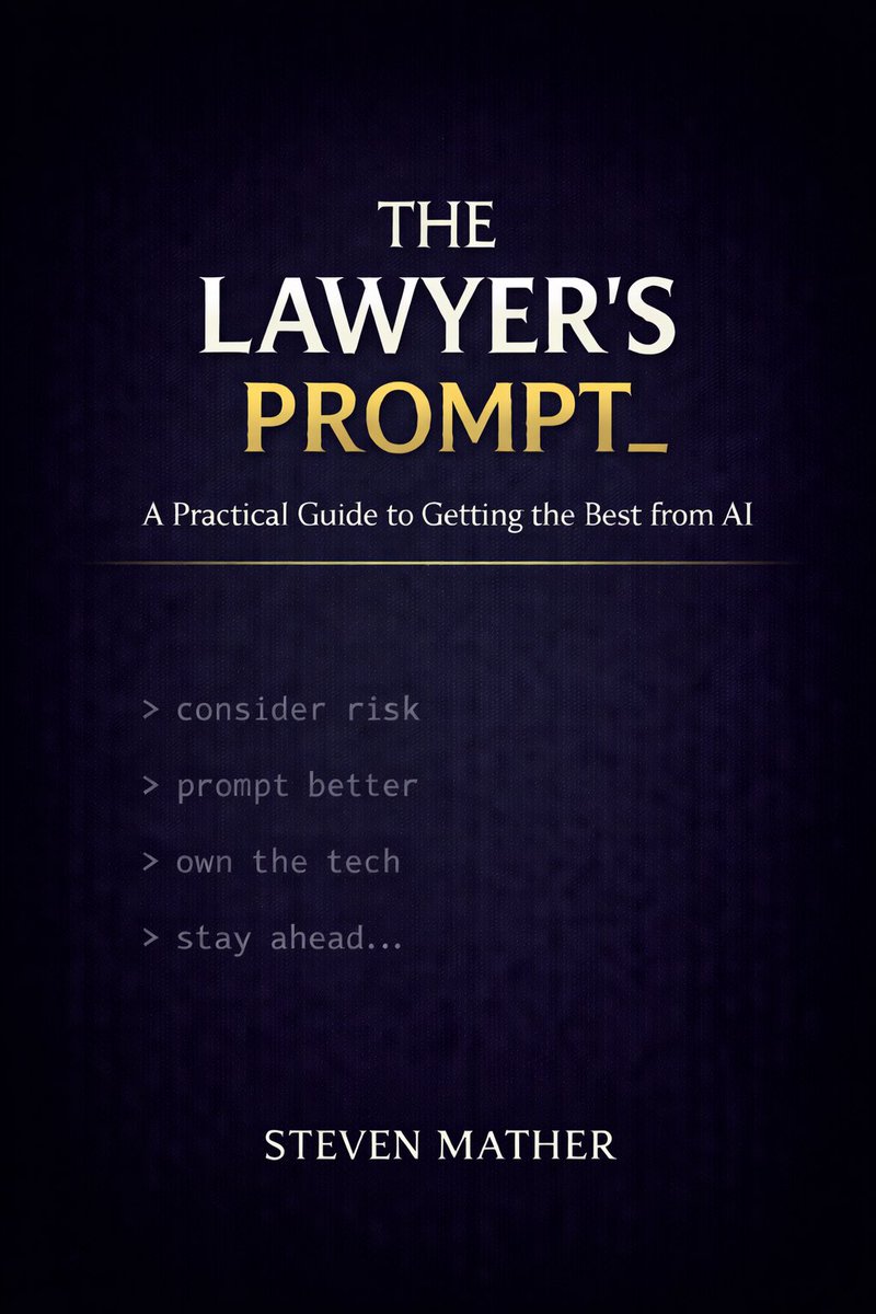 I’ve written an ebook for lawyers on AI. 

It’s 200+ pages of deeply researched practical advice, from risk and ethics, to building great prompts. It includes a prompt library for lawyers to use. 

More info here: form.jotform.com/Steven_Mather/…