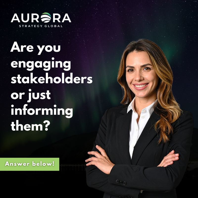 Aurora_Strategy's tweet photo. There's a critical difference between stakeholder engagement and stakeholder communication. Informing means pushing messages out.
#StakeholderEngagement #TwoWayCommunication #PublicAffairs https://t.co/gDdUu0fTNP