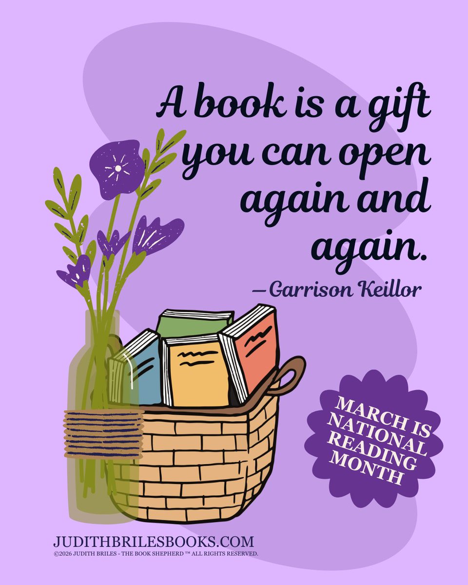 JudithBriles's tweet image. March is National Reading Month … A book is a gift you can open again and again.  —Garrison Keillor

JudithBrilesBooks.com
#NationalReadingMonth #BookLovers #ReadingIsFun #BookQuotes #BooksAreGifts