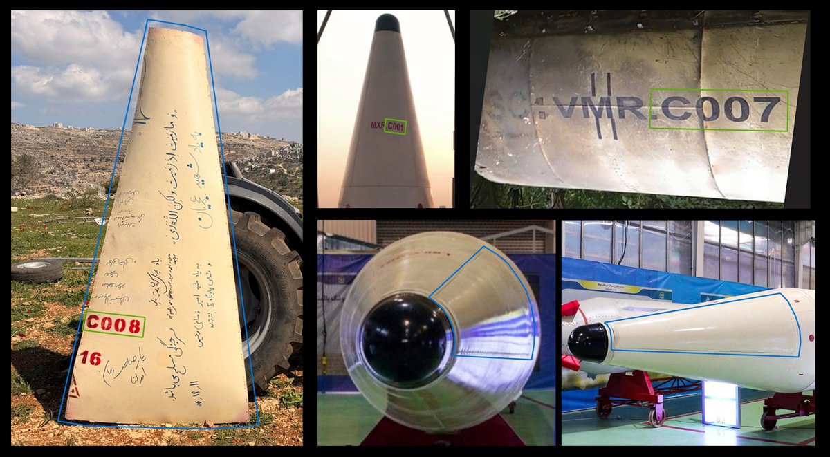 Both the shape of the fragment and the serial number pattern indicate it was part of a Khorramshahr reentry vehicle.

Would confirm the suspicion that some of the large submunition releases observed over Israel were linked to the use of the Khorramshahr.