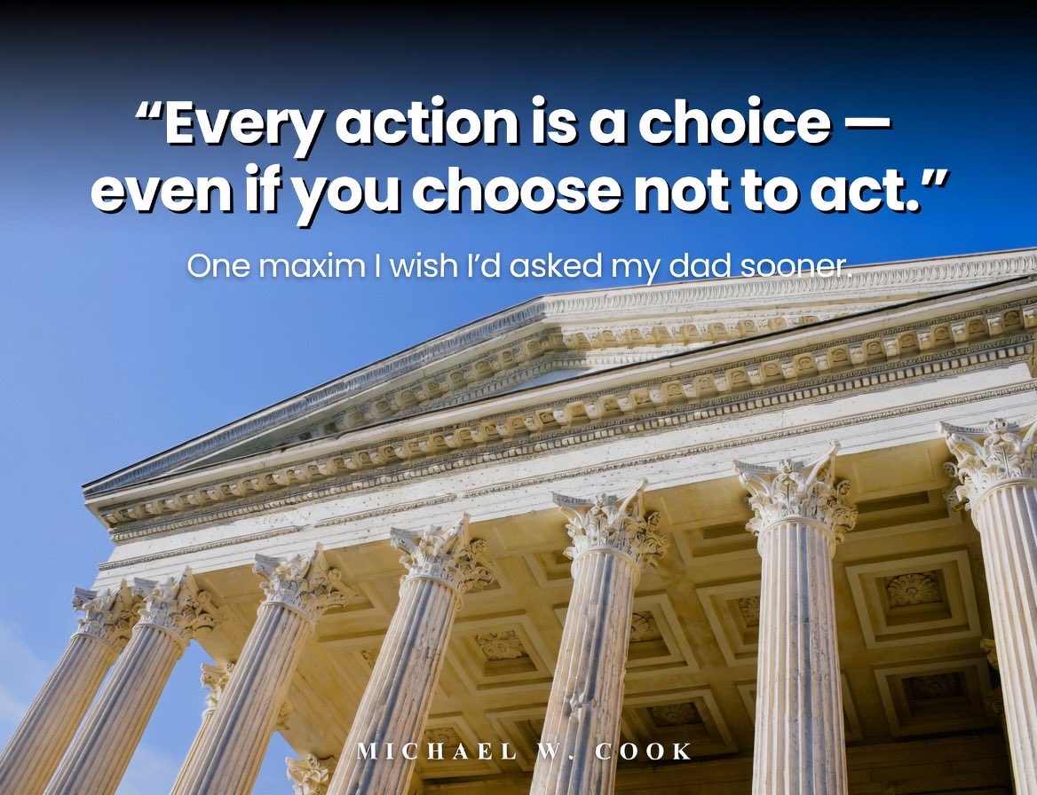 MWC_author's tweet photo. Do you ever catch yourself thinking 'I wish I'd asked my dad or grandpa about this before it was too late'? 😔

I sure do. A few years back it really hit me how much practical wisdom I never got to hear.

One maxim that sticks with me more every year:  
“Every action is a choice — even if you choose not to act.”

It’s shaped how I think about leadership, responsibility, and living with purpose.

What’s one lesson you wish you’d learned sooner from an older man in your life? Drop it below 👇

(If these kinds of maxims resonate, I collected a bunch in Meditations for Modern Man — link in bio.)