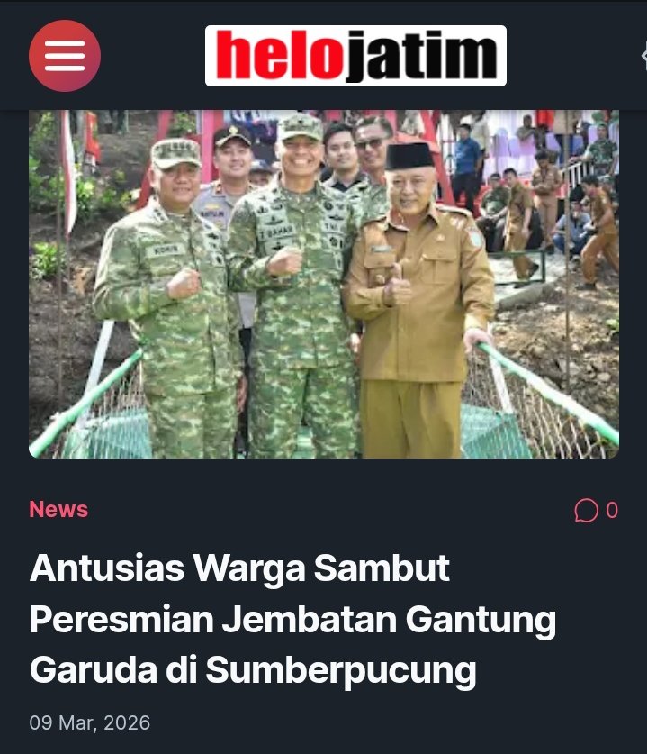 <a href="/indonesianaweb/">Indonesiana Web</a> Antusias Warga Sambut Peresmian Jembatan Gantung Garuda di Sumberpucung

helojatim.com/2026/03/antusi…