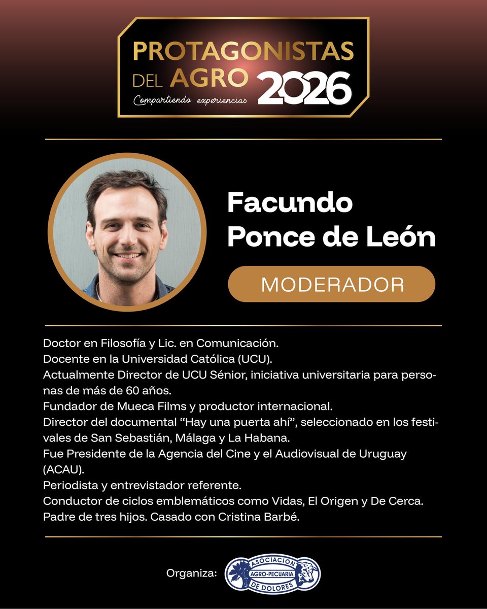 aad_dolores's tweet photo. ✨Le damos la bienvenida a Facundo Ponce de León, quien será el moderador de esta edición de 𝗣𝗿𝗼𝘁𝗮𝗴𝗼𝗻𝗶𝘀𝘁𝗮𝘀 𝗱𝗲𝗹 𝗔𝗴𝗿𝗼 𝟮𝟬𝟮𝟲.

✨Estamos muy entusiasmados con esta incorporación y agradecidos con Facundo por ser parte de este ciclo.

#protagonistasdelagro2026 https://t.co/TWElOEE8kG