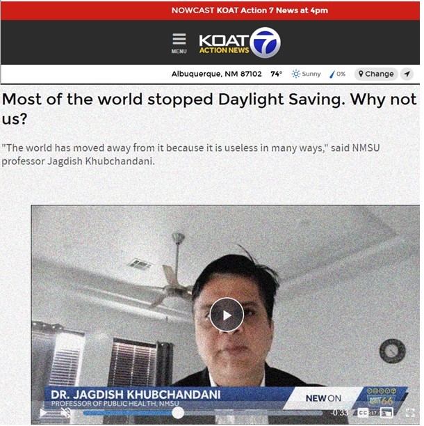 TheJagdish's tweet image. In this @koat7news appearance I discuss how DST change is "useless" and a probable health risk. 😴

Credit- @NMSUNews &amp;amp; @nmsu_HEST 🙏
#daylight #clock #time
