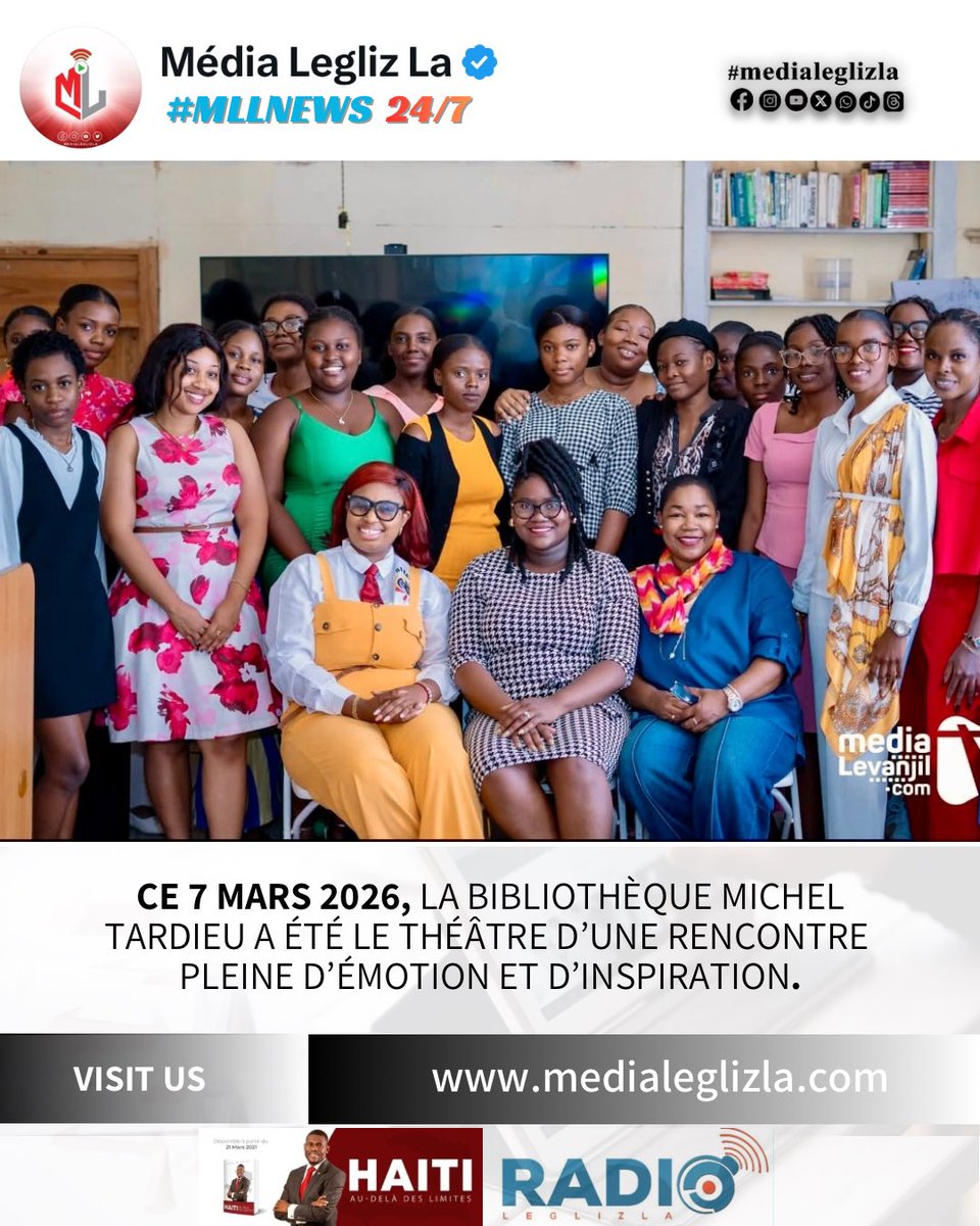 medialeglizla's tweet photo. Ce 7 mars 2026, la Bibliothèque Michel Tardieu a été le théâtre d’une rencontre pleine d’émotion et d’inspiration. Lev’elle Up, initiative née du constat d’un manque d’espaces dédiés à l’émancipation des femmes dans le secteur évangélique haïtien, a invité les jeunes femmes à se lever, s’affirmer et construire leur avenir.

La causerie « Jeunes femmes, relève-toi, affirme-toi et construis » a réuni des personnalités influentes, dont Paola Olibrice, Esther Présumé, et Emmanuella Christie Pierre Mesy, épouse du PDG de Media Levanjil. À travers leurs témoignages et conseils, elles ont partagé des messages de résilience, de confiance en soi et de leadership. Les participantes ont été encouragées à transformer les obstacles en opportunités et à devenir actrices de leur propre réussite.

CP 📸 : Media Levanjil 

#MLLnews
#Leglizlive
#medialeglizla