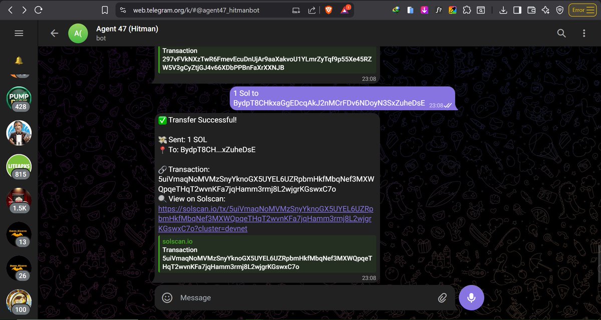 abkgami's tweet photo. Built an autonomous AI agent wallet on Solana for the @SuperteamNG bounty, that lives entirely inside Telegram  create a wallet, send and swap tokens, copy whale trades &amp; spawn independent trading bots, all without touching a single approve button.
A thread 🧵 https://t.co/Nm3dzXt80w