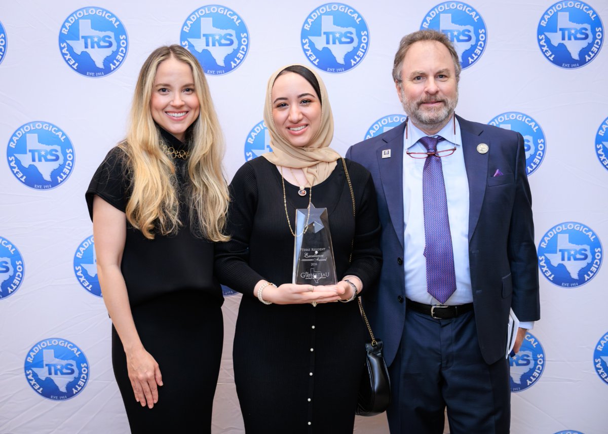 TxRadSociety's tweet photo. Congratulations to Sammar Ghannam, MD, of UT Health San Antonio on being awarded the 2026 Guiberteau Award for Resident Excellence last month at the #TRS2026 Awards Dinner.
#ResidentExcellence #UTHealthSanAntonio #RadiologyCommunity #TRS2026 https://t.co/hf3KhZkXRh