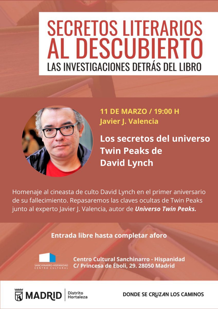 literocio's tweet photo. ⛰️⛰️🌲 ¡Miércoles, 11 de marzo!  🦉🍩☕️
📖💥¡Secretos Literarios al Descubierto: Las investigaciones detrás del libro!💥📖
📌Javier J. Valencia @pajaro_burlon , 'Universo Twin Peaks' https://t.co/oRK3o0R63K