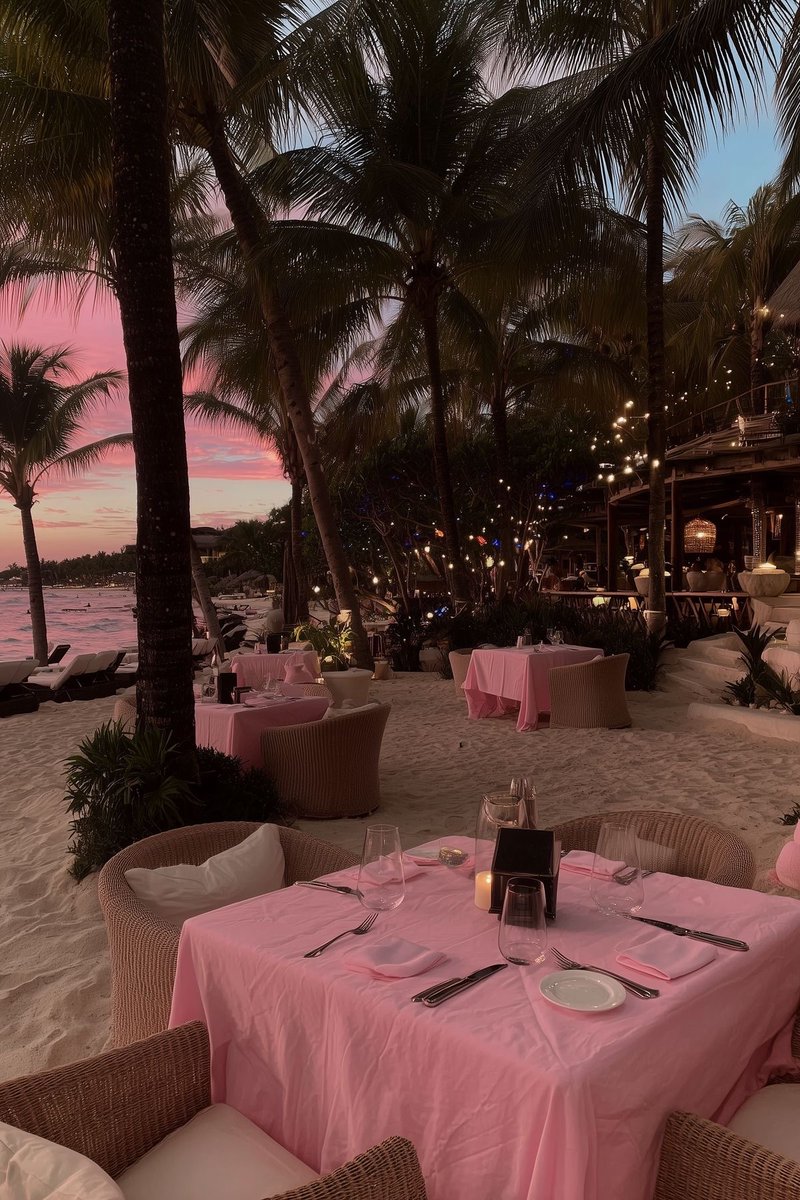 pink beach dinner 💘