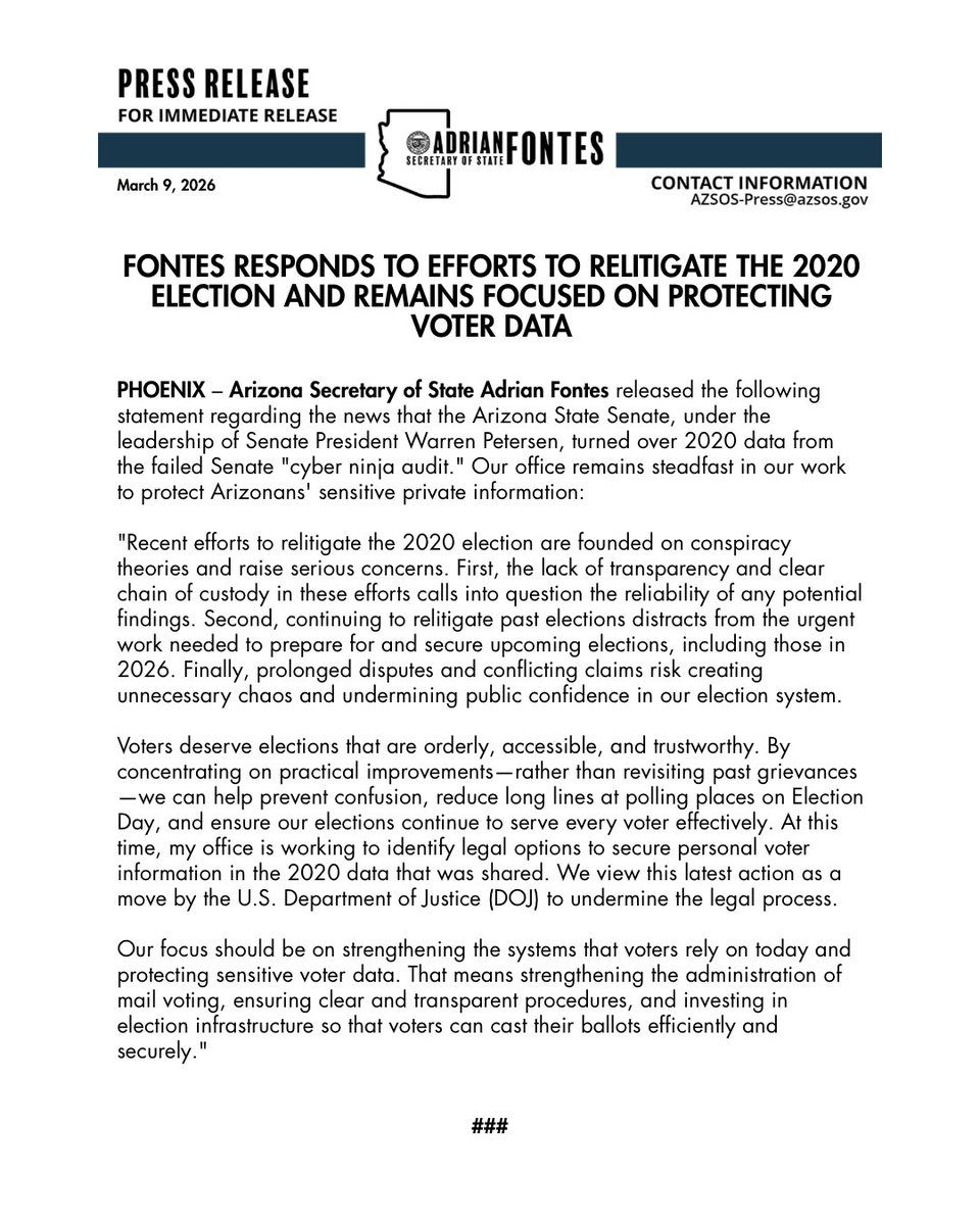 Arizona Secretary of State tweet media