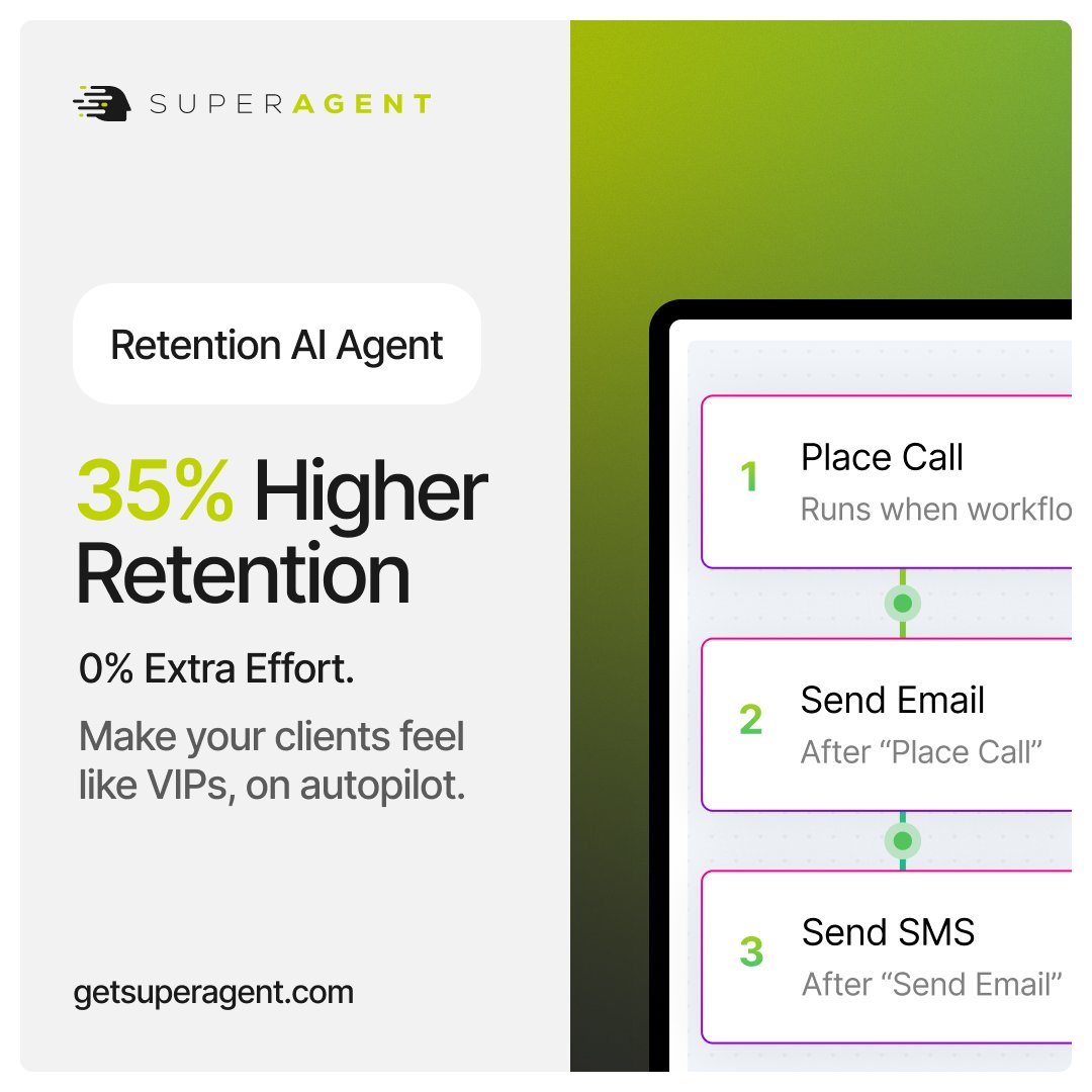 GetSUPERAGENT's tweet image. Retention is the silent revenue killer. Our Retention AI Agent fixes that proactively: Agencies using this agent see a 35% boost in retention.

#Retention #InsuranceLife #Insurance #getSUPERAGENT #InsuranceIndustry #AI #InsuranceAgency #SUPERAGENT #Insurtech #RetentionAIAgent
