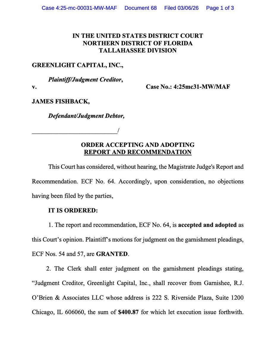 MaxNordau's tweet photo. BREAKING: A court has ruled against James "Tommy" Fishback, affirming that his former employer has the right to garnish his assets.

The court further ruled that Fishback must appear in court on April 1, 2026 to show why he shouldn’t be held in contempt.

Tommy is in trouble. https://t.co/RrFLDcr5gD