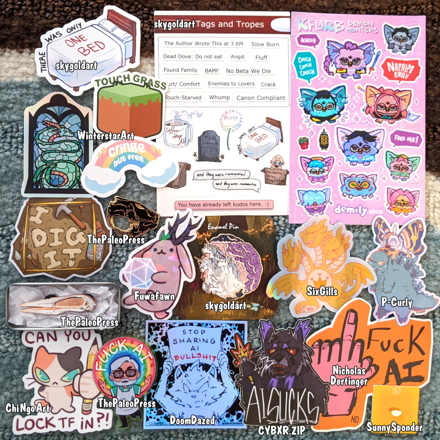 KiRAWRart's tweet photo. #MerchMonday
My massive trade haul from #ECCC26! This is what happens when you shove 400+ artists into the same room.. ๐
It was so wonderful to meet and chat with all of you! ๐ฅฐ
#Merchhaul #eccc #stickers https://t.co/B2xKTtK8qF