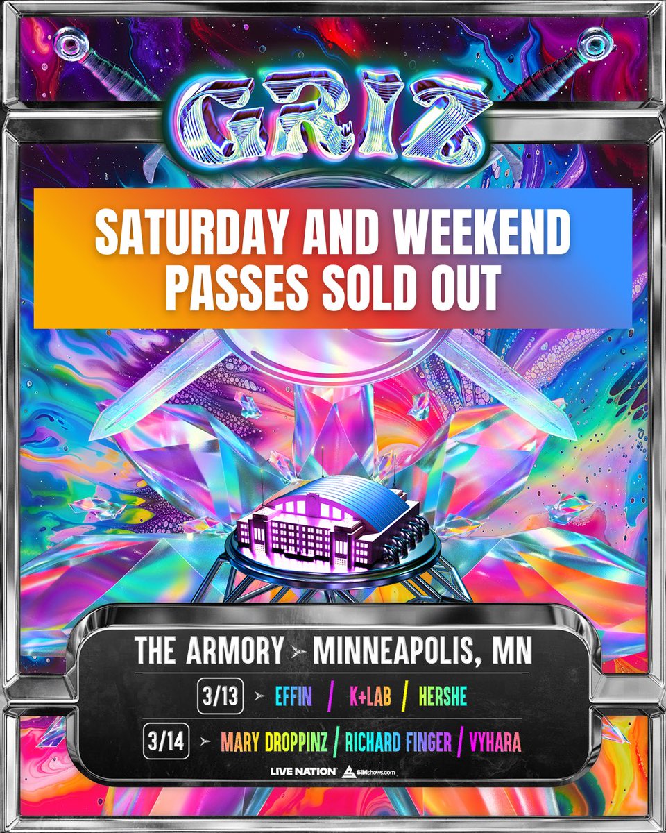 ⚠️ GRIZ TICKET UPDATE ⚠️
<a href="/Griz/">GRiZ 🌈</a> Saturday and 2-day passes are officially sold out. Lock in your tickets for Friday ASAP at SIMshows.com