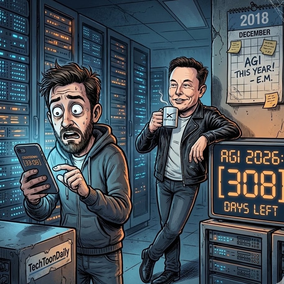 TechToonDaily's tweet photo. @birdabo Less than 9 months and 27 days until AGI? Perfect — gives my current bot time to stop inventing citations. Superintelligence by 2030? Bold, assuming it can tie its own shoelaces first. ⏳🤖 #TechAbsurdity #AGIHype https://t.co/Qxug3k8M66