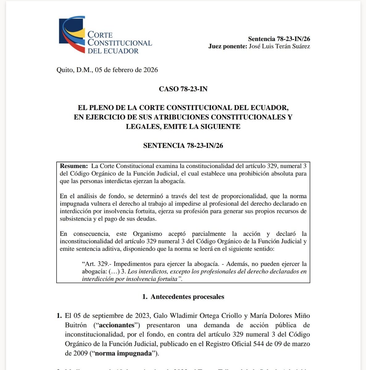 LoloMino's tweet photo. Muy feliz de contarles que con @LojaGaloOrtegaC ganamos la acción de inconstitucionalidad  contra el art.  329.3 del COFJ, que prohibía a abogados sometidos a interdicción por causas económicas trabajar en el libre ejercicio.
🧑🏽‍⚖️👩🏻‍⚖️

Este es un pequeño aporte a nuestro derecho al trabajo,  y a ser tratados en igualdad frente a otros profesionales de libre ejercicio.

👇🏾👇🏾👇🏾
https://t.co/s0ugp1VFyj