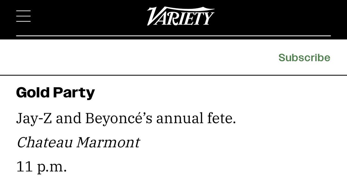 Variety reports that Jay-Z and Beyoncé will host their annual Gold Party on Oscar Sunday.