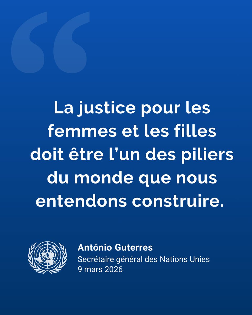 « Vous pouvez compter sur moi à chaque étape.

Pour l’égalité.

Pour la dignité.

Pour la justice.

Pour chaque femme et fille. »

— <a href="/antonioguterres/">António Guterres</a> à l’ouverture de la 70e session de la Commission de la condition de la femme. #CSW70
un.org/sg/fr/content/…