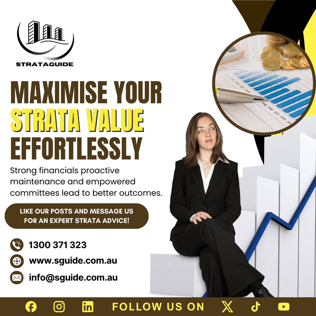 StrataGuide's tweet photo. Maximise your strata value effortlessly! Strong finances, proactive maintenance &amp; empowered committees = better outcomes for your community.

#StrataManagement #PropertySuccess #StrataTips https://t.co/ZgDKolUGLQ
