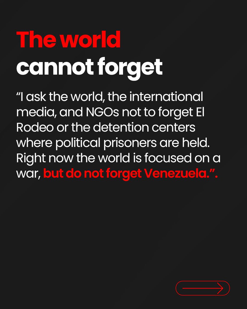VenteDDHH's tweet photo. 🚨The hell of El Rodeo I.

Argentine gendarme Nahuel Gallo spent 448 days held hostage by the Maduro regime inside one of Venezuela’s most notorious prisons.

Cut off from the outside world.
Accused of crimes he did not commit.
Never knowing if the next day would bring freedom or another transfer deeper into the system.

Today he can tell his story.

But 24 foreign detainees remain in El Rodeo I,
and dozens of Venezuelan political prisoners are still being held by the regime.

The world cannot look away.

#LetThemAllBeFree 🇻🇪