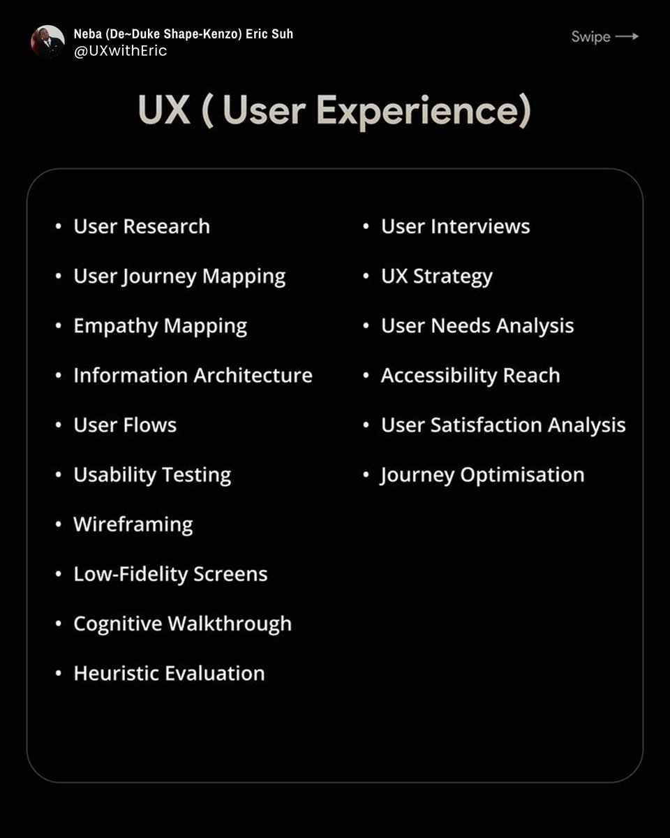 neba_eric15528's tweet photo. Design is 10% looks and 90% logic.
To scale your career in 2026, master the fundamentals:
1. UI: Visuals &amp; Interactivity 
2. UX: Logic, Flow &amp; Satisfaction
Don't skip the basics. Check the thread for the full checklist! 
#DesignTwitter #UIUX #WebDesign #FrontEnd https://t.co/nw5tYc2uuM