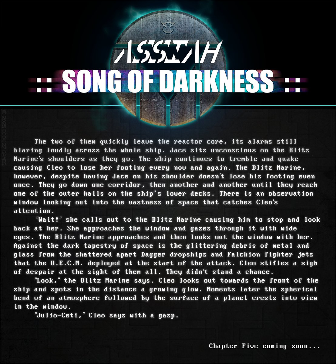 Book27Games's tweet photo. The story continues with Chapter Five, coming soon.

Catch up on the story Song of Darkness on the website for free.

https://t.co/7SmNE16JYU 

#assiahlore #songofdarkness https://t.co/seW5rlKgrJ