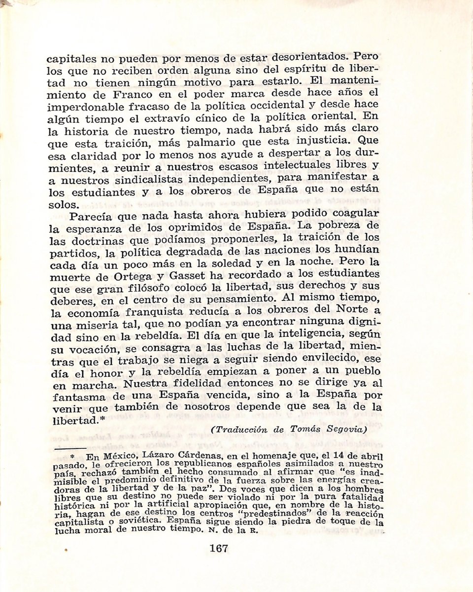 Pendola_RR's tweet image. #SabíasQue
“Fidelidad a España”, de Albert Camus, apareció en el número 9-10 de la 𝘙𝘦𝘷𝘪𝘴𝘵𝘢 𝘔𝘦𝘹𝘪𝘤𝘢𝘯𝘢 𝘥𝘦 𝘓𝘪𝘵𝘦𝘳𝘢𝘵𝘶𝘳𝘢 (enero-abril de 1957), en traducción de Tomás Segovia.