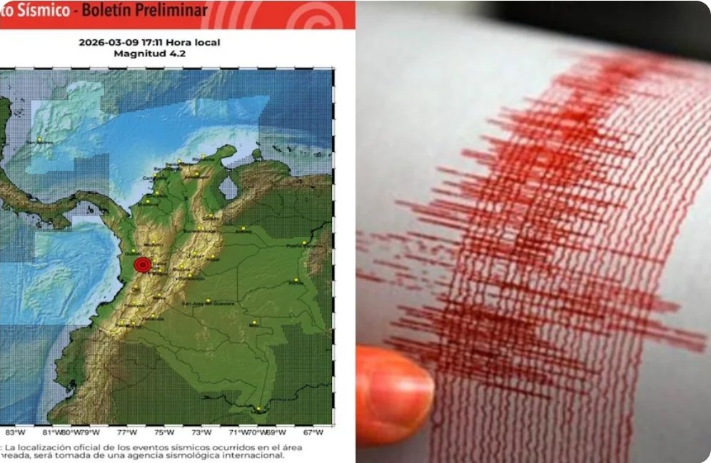 #Atención| Fuerte temblor en Colombia sacude el Valle del Cauca y otras regiones del país este lunes, 9 de marzo
El <a href="/sgcol/">Servicio Geológico Colombiano</a> reportó un temblor de magnitud de 4.7 en la escala de Richter, de una profundidad de 91 km, en El Cairo, Valle del Cauca, a las 5:11 pm