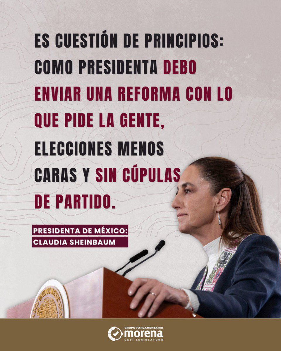 ElenaSegura_'s tweet image. 🇲🇽 “Es cuestión de principios.”

Elecciones menos caras, más democráticas y sin decisiones desde las cúpulas.

La democracia se fortalece cuando se escucha al pueblo.🫶🏻

💬 ¿Tú qué opinas?
Te leo.

#Hashtags
#ClaudiaSheinbaum #ReformaElectoral #Democracia #4T #México