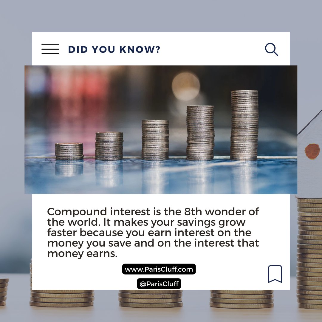 ParisCluff's tweet image. It is better to earn compound interest than to pay it.

Comment "SKOOL" to join our community.

As a financial coach I can help you learn how to start earning compound interest and stop paying it.

#financialliteracy #financialeducation #millionairemindset #debtfree #investing