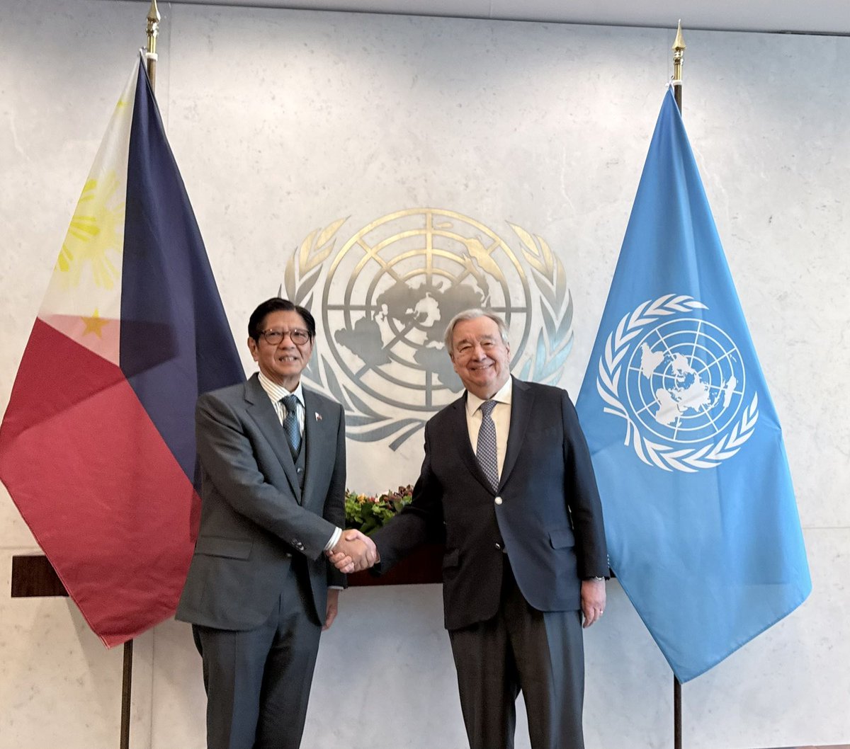 PhilippineStar's tweet photo. President Bongbong Marcos met with United Nations Secretary-General Antonio Guterres at the UN headquarters in New York on Monday. | via @helenmflores https://t.co/BcG7HuqBb7