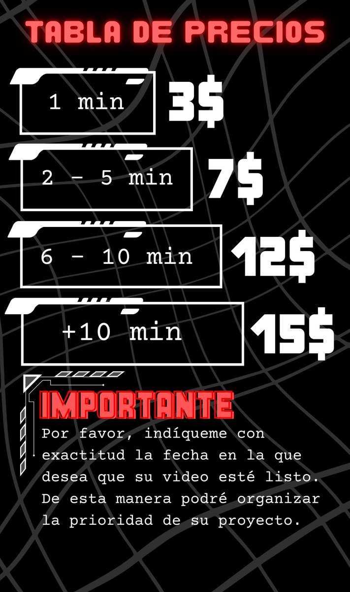 ZeroshadoJz's tweet photo. Eh... tengo miedo pero siento que si no lo hago ahora no lo hare nunca...
¡Hola! Soy JZeroshado, soy un editor de videos que de seguro que.... Nunca oíste hablar de mi -w-"
Pero te juro que soy bueno en lo que hago, acá te dejo mis precios, acepto PayPal :D
#editorvideo https://t.co/XkU0lK4gLs