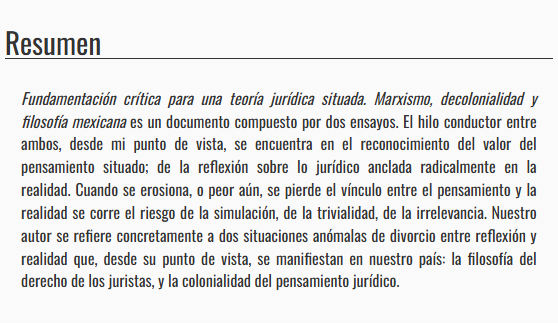 Raymundo_EH's tweet image. 📗 En la generosa reseña que Hugo S. Ramírez García escribe en la #RevistaDeDerecho sobre mi libro Fundamentación crítica para una teoría jurídica situada. Marxismo, decolonialidad y filosofía mexicana, aborda una interesante reflexión sobre las maneras en que la #Filosofía del