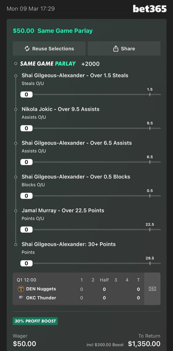 FlowMoneyPicks's tweet photo. 2026-03-09
NBA GSP (+2000) 🏀

DEN @ OKC
 
#GamblingX #NBAProps #NBAParlay #NBA

Add To Your Bet Slip - https://t.co/fG7yeKYinz https://t.co/x9Uzs5t0P4