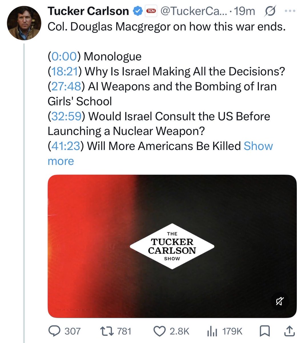No single person has been more laughably wrong about foreign policy over the last decade than Macgregor. Never mind the outright lies he repeatedly tells. 

So naturally, Tucker brings him on as a supposed expert.