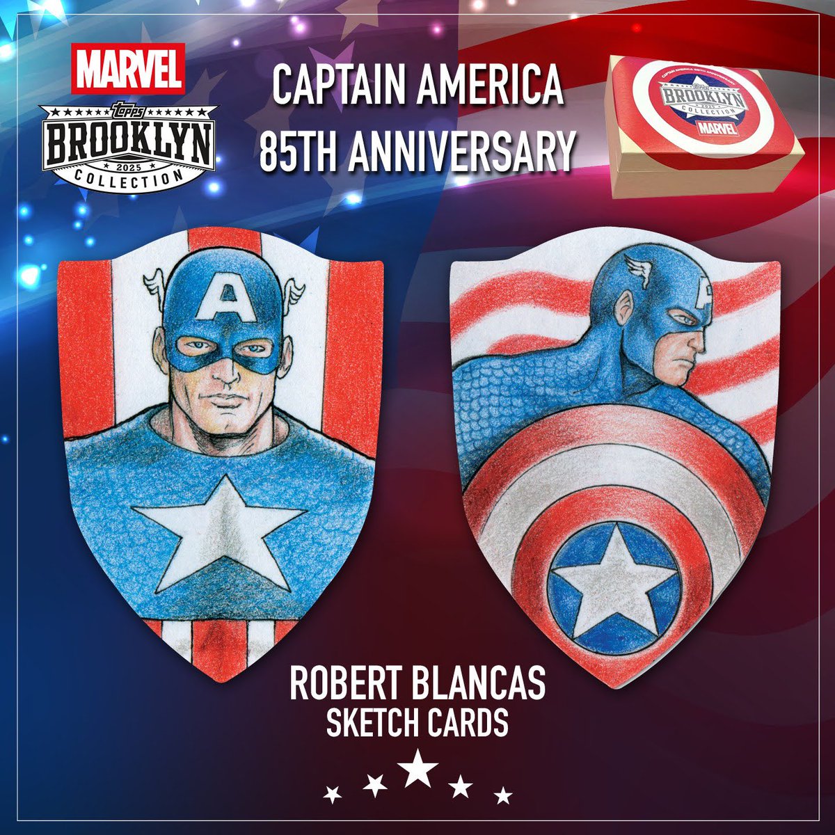 robertsimages's tweet photo. Here’s a few more from Topps Brooklyn Captain America 85th Anniversary Collection. If anyone finds any of the sketch cards I created, let me know. https://t.co/baXdLUpvGc