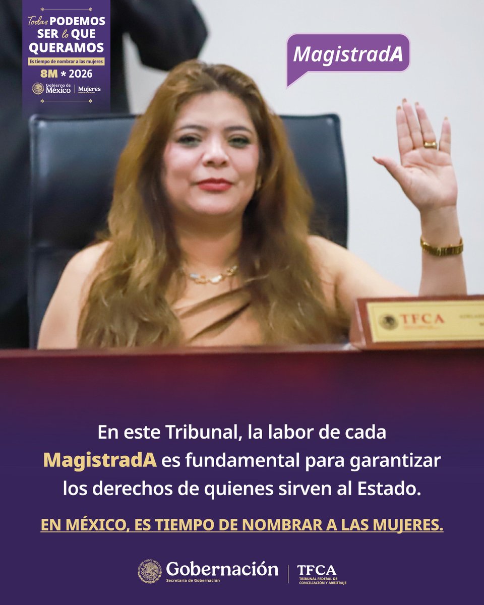 TFCA_mx's tweet photo. Tribunal Federal de Conciliación y Arbitraje .
@TFCA_mx
"En México, es tiempo de nombrar a las mujeres "
#ConA #SerLoQueQueramos❤️
#8M2026
#TFCA
@mujeresgobmx https://t.co/CIuygytC7K