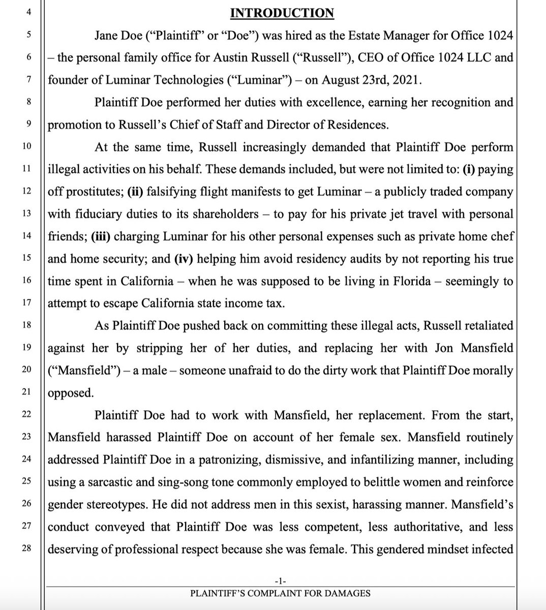 spearheader11's tweet photo. @luminartech Luminar’s former CEO Austin Russell’s estate manager alleges he pressured her to carry out illegal acts: paying off prostitutes, falsifying private jet manifests to bill Luminar for personal trips, charging the company for private expenses, &amp; helping evade CA taxes. $lazr https://t.co/IbuLiHOTCk